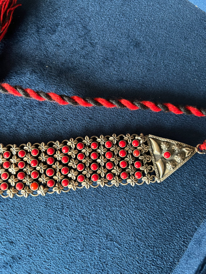 One-of-a-Kind Handmade Coral Stone Silver Choker