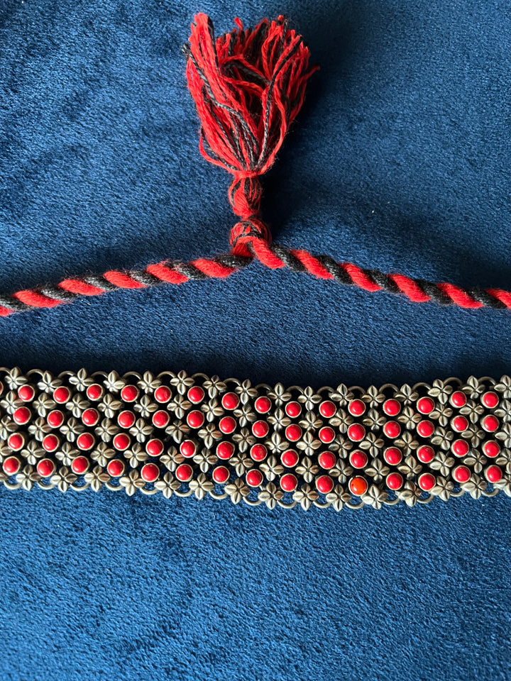 One-of-a-Kind Handmade Coral Stone Silver Choker