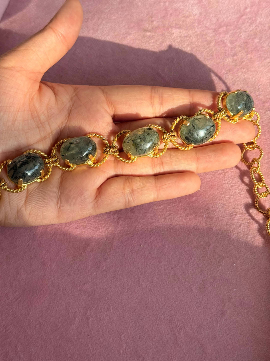 Prehnite Choker – Gold Brass, Adjustable Necklace