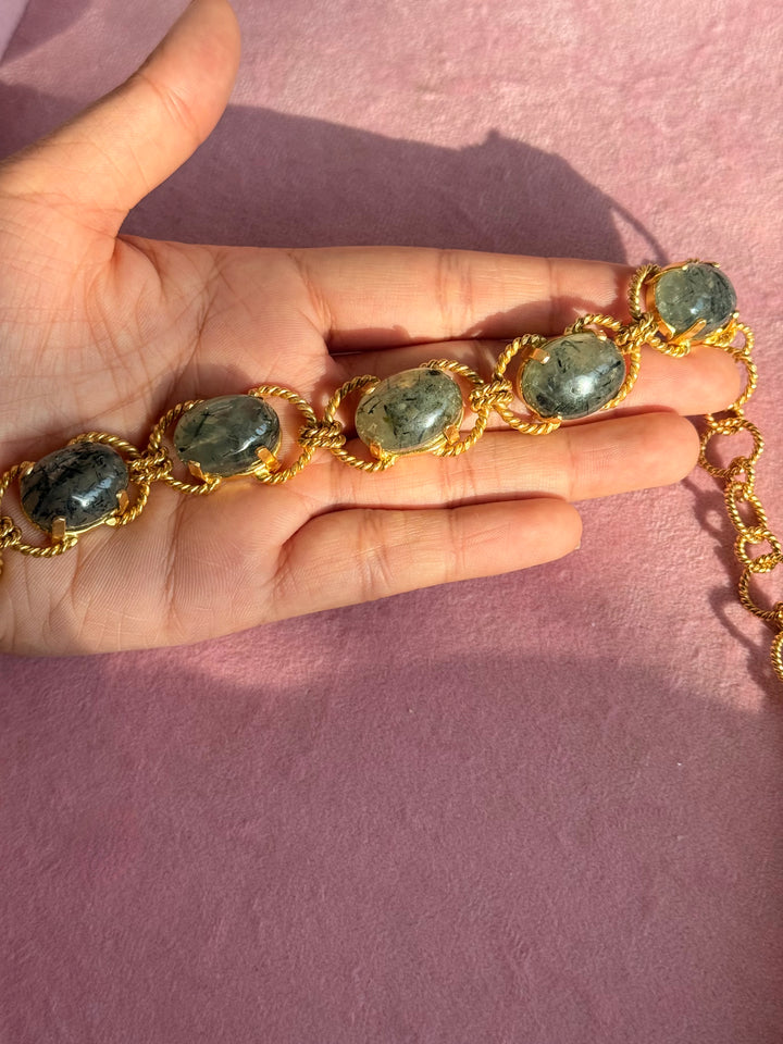 Prehnite Choker – Gold Brass, Adjustable Necklace