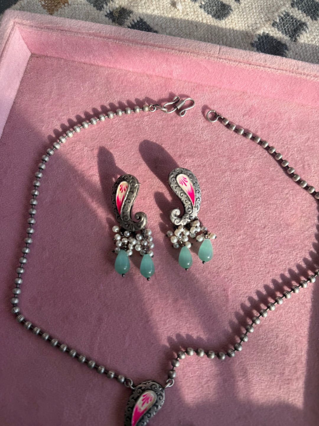 Antique Peacock Handpainted Necklace Set | SHIVKA
