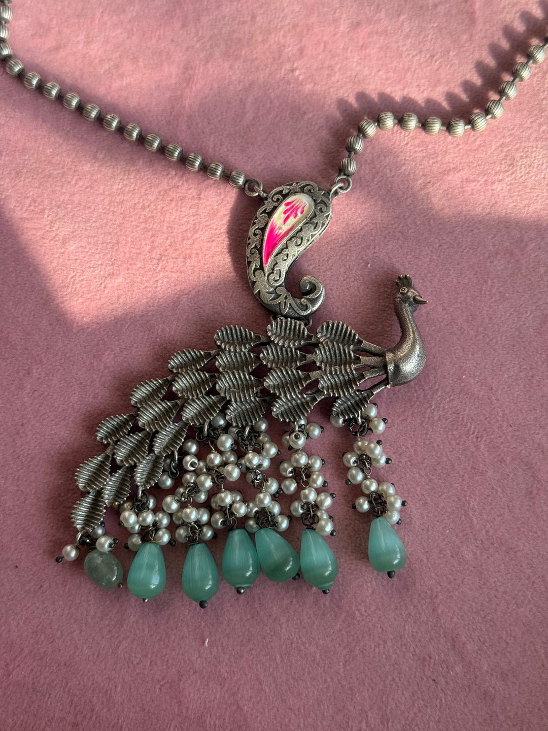 Antique Peacock Handpainted Necklace Set | SHIVKA