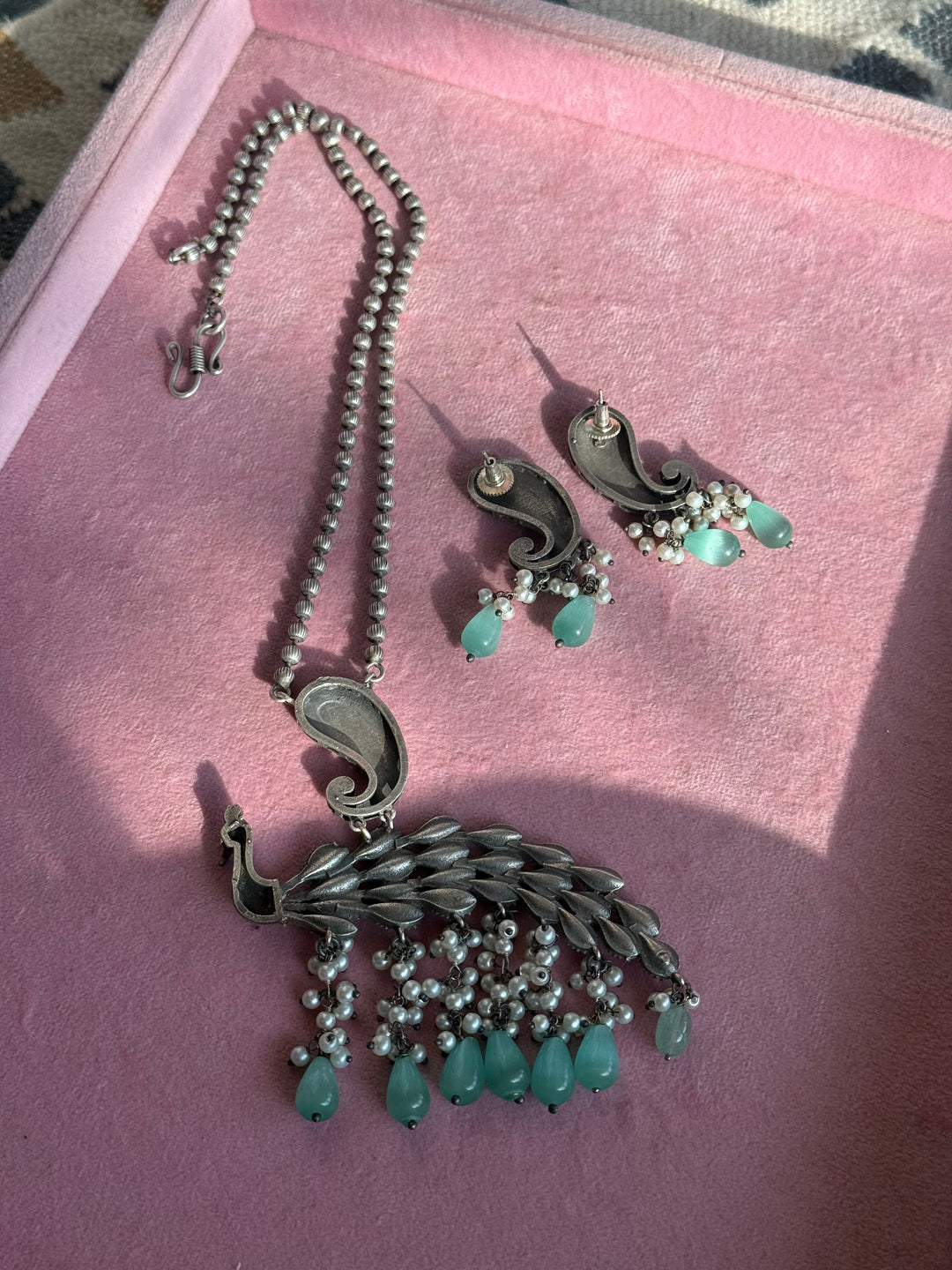 Antique Peacock Handpainted Necklace Set | SHIVKA