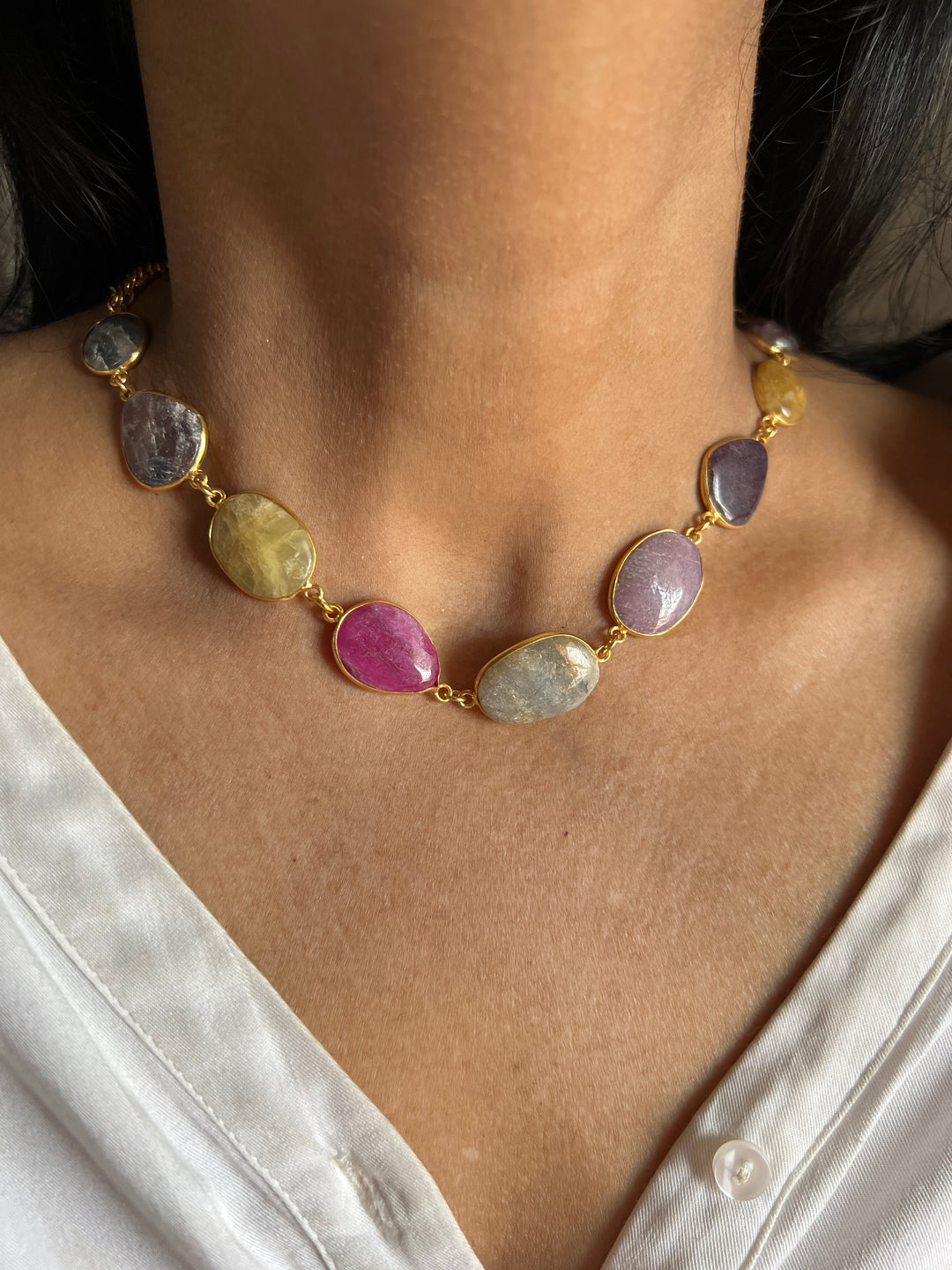 Statement Natural Multi Sapphire Necklace