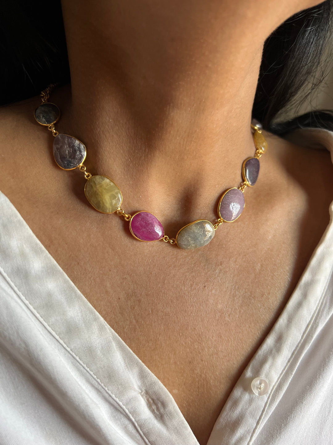 Statement Natural Multi Sapphire Necklace