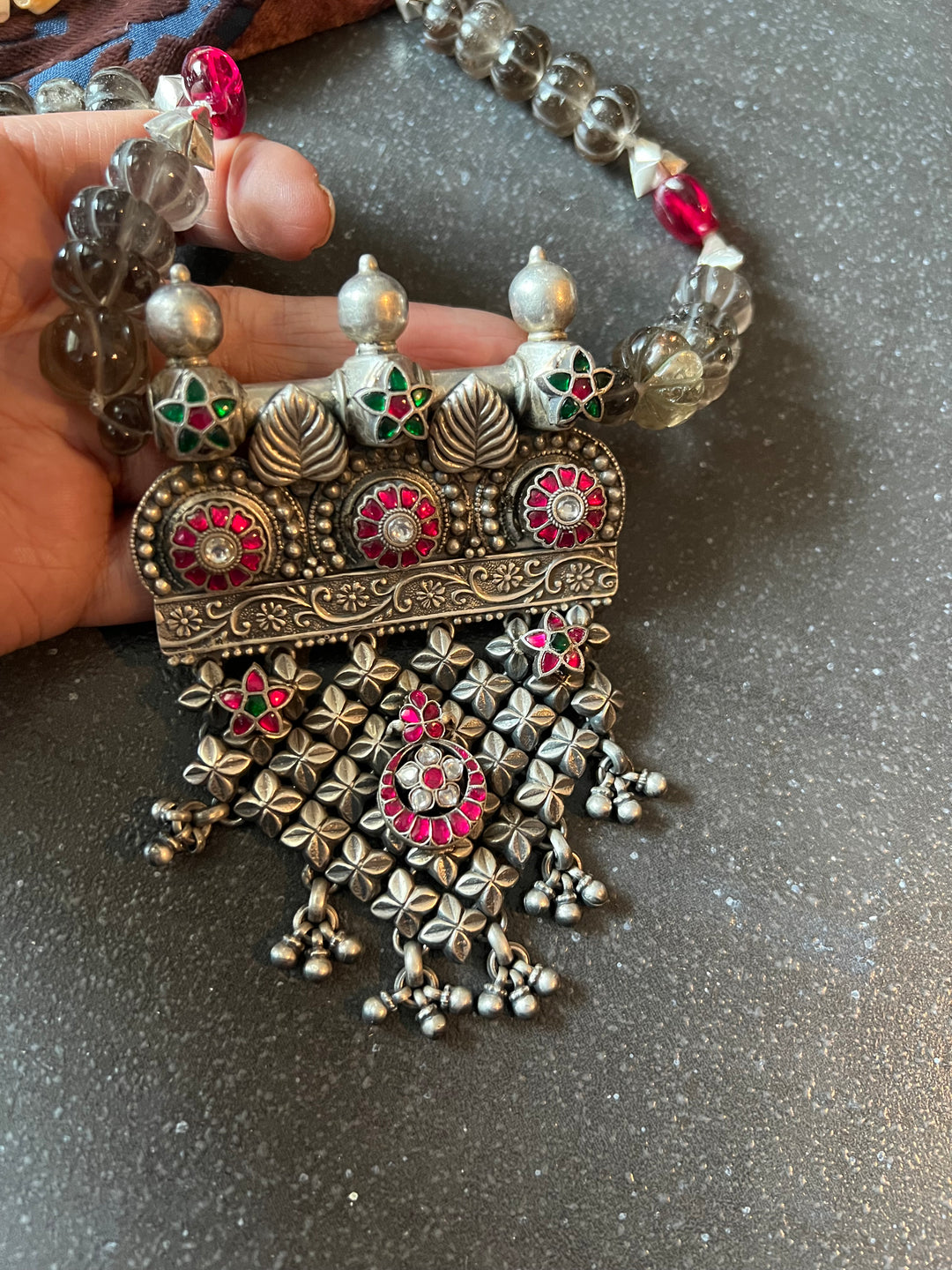 Natural Smoky Quartz Melons Pure 925 Silver Pendant Necklace