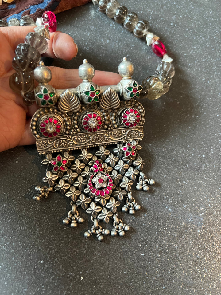 Natural Smoky Quartz Melons Pure 925 Silver Pendant Necklace