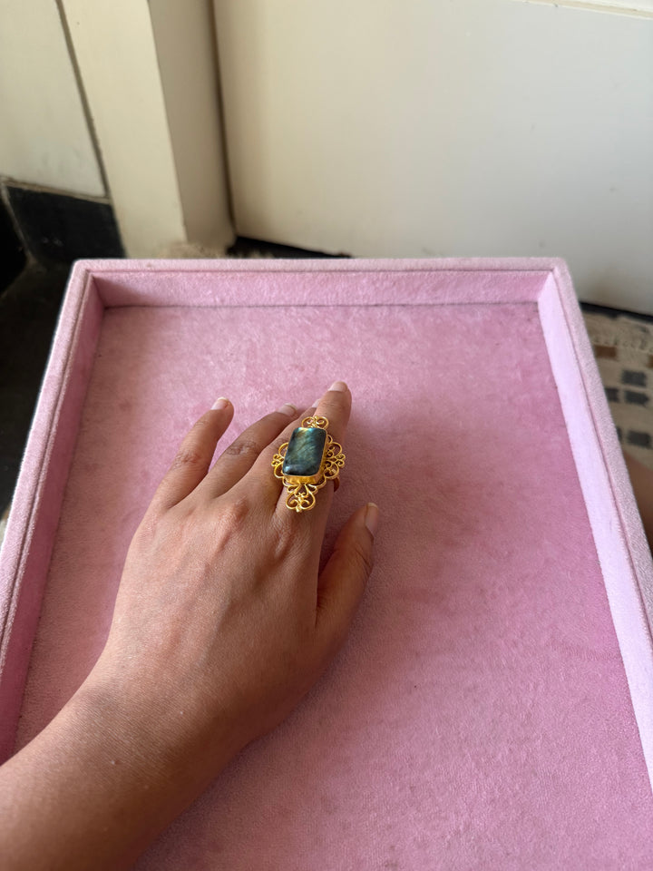 Natural Labradorite Brass Ring