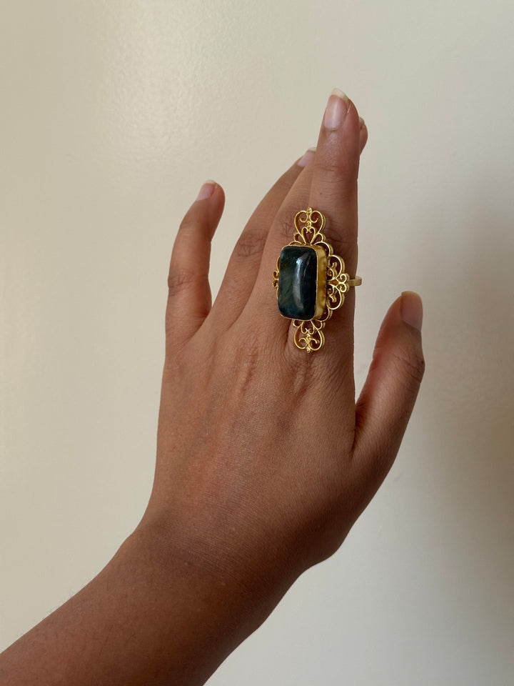 Natural Labradorite Brass Ring