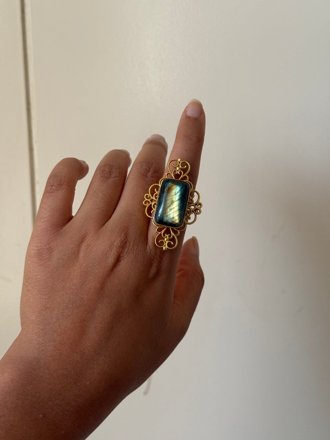 Natural Labradorite Brass Ring