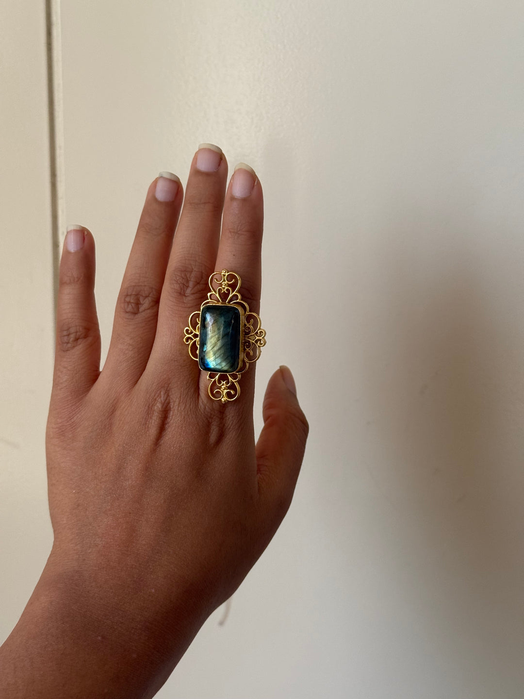 Natural Labradorite Brass Ring