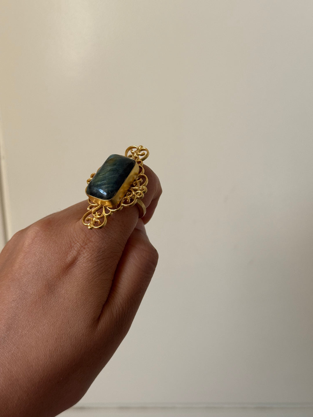 Natural Labradorite Brass Ring