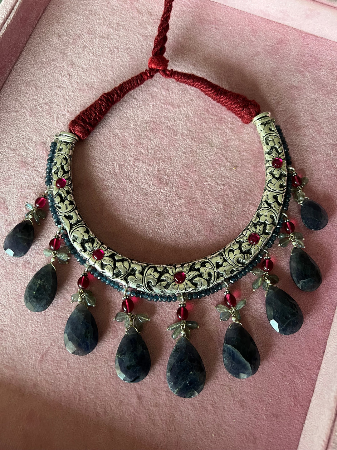 Radiant Elegance: Handmade 925 Silver Hasli Necklace with Iolite and  Labradorite