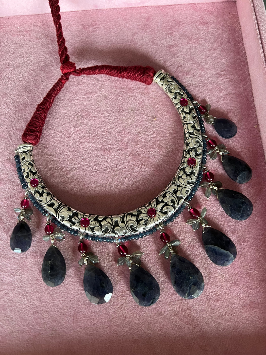 Radiant Elegance: Handmade 925 Silver Hasli Necklace with Iolite and  Labradorite