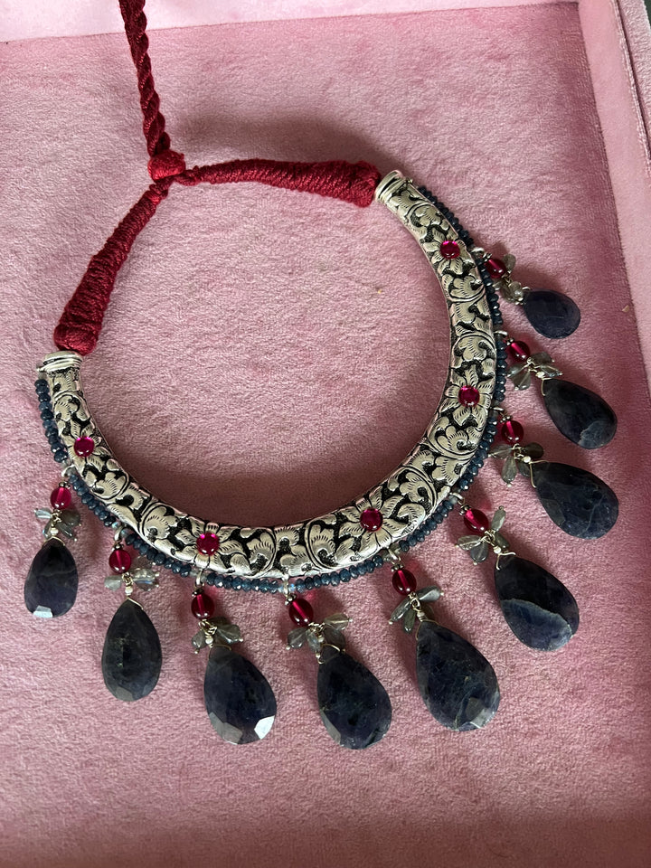Radiant Elegance: Handmade 925 Silver Hasli Necklace with Iolite and  Labradorite