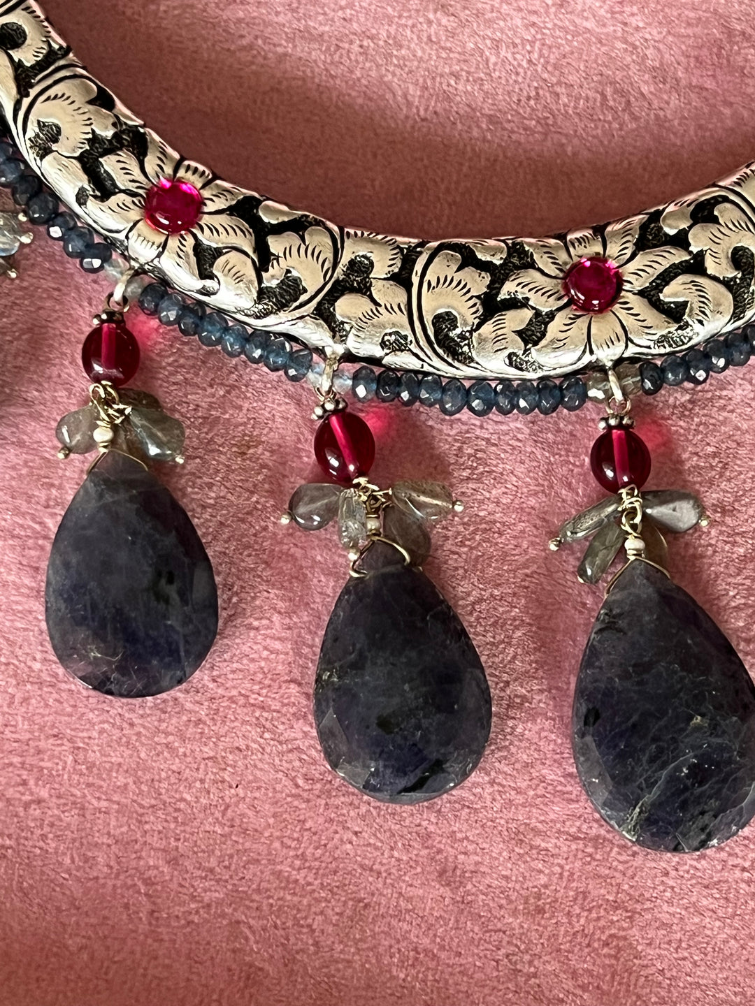 Radiant Elegance: Handmade 925 Silver Hasli Necklace with Iolite and  Labradorite