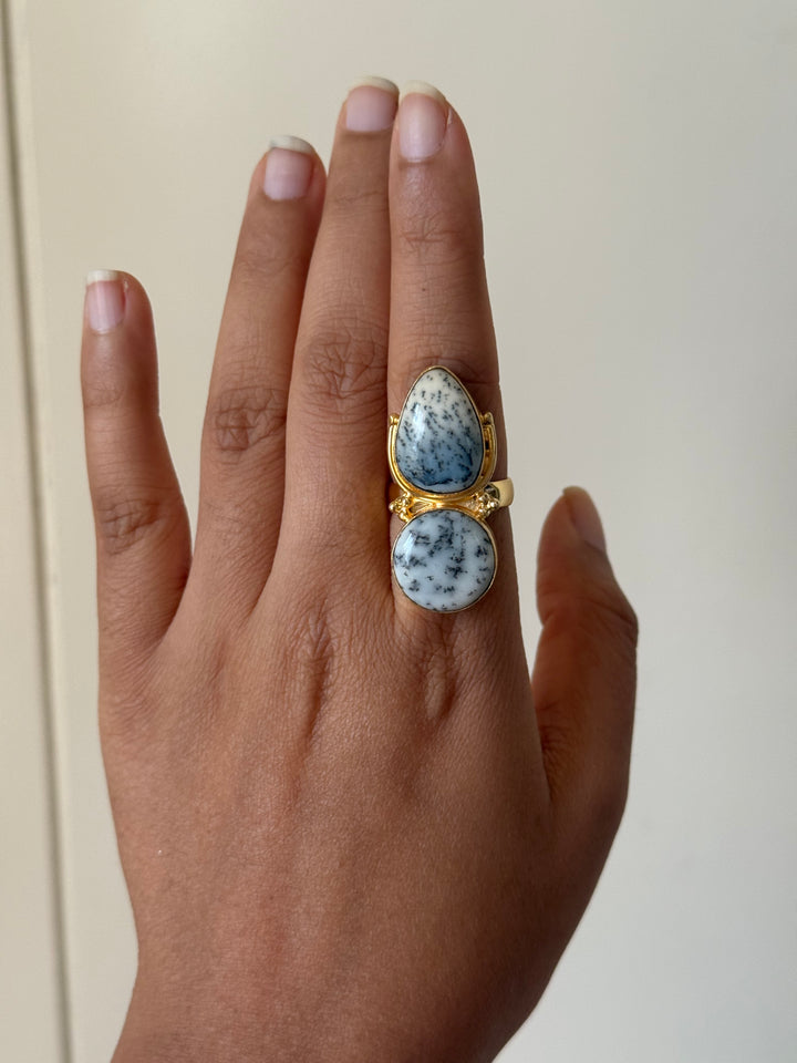 Dendritic Agate Brass Ring
