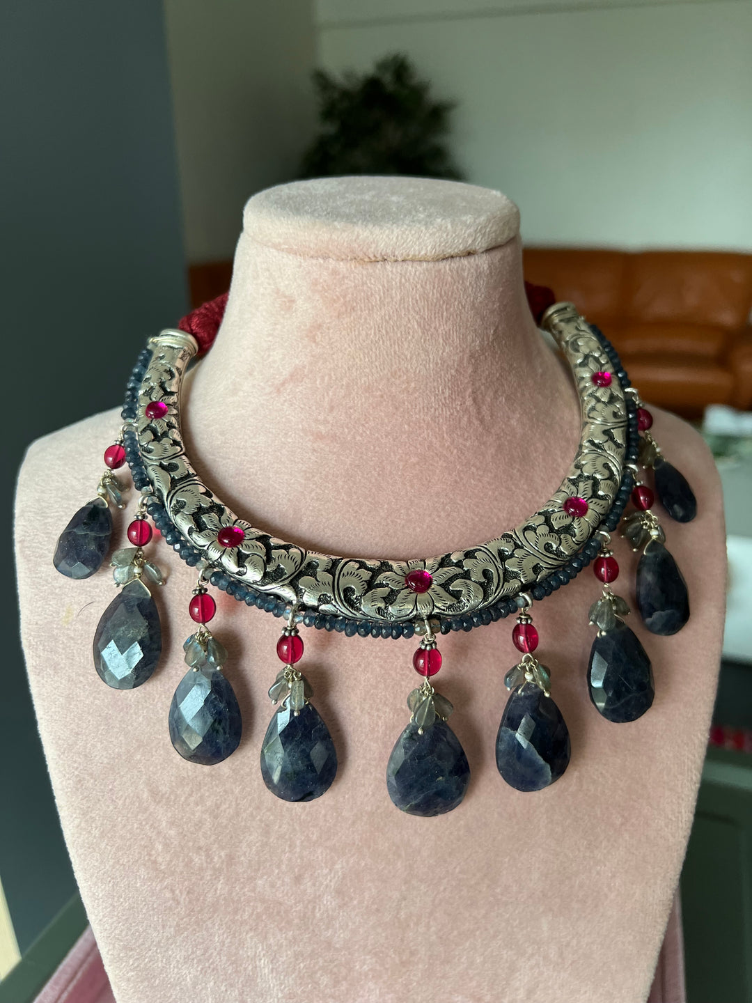 Radiant Elegance: Handmade 925 Silver Hasli Necklace with Iolite and  Labradorite