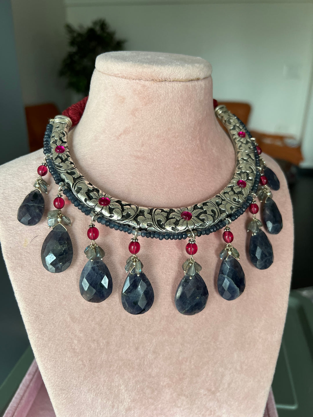 Radiant Elegance: Handmade 925 Silver Hasli Necklace with Iolite and  Labradorite