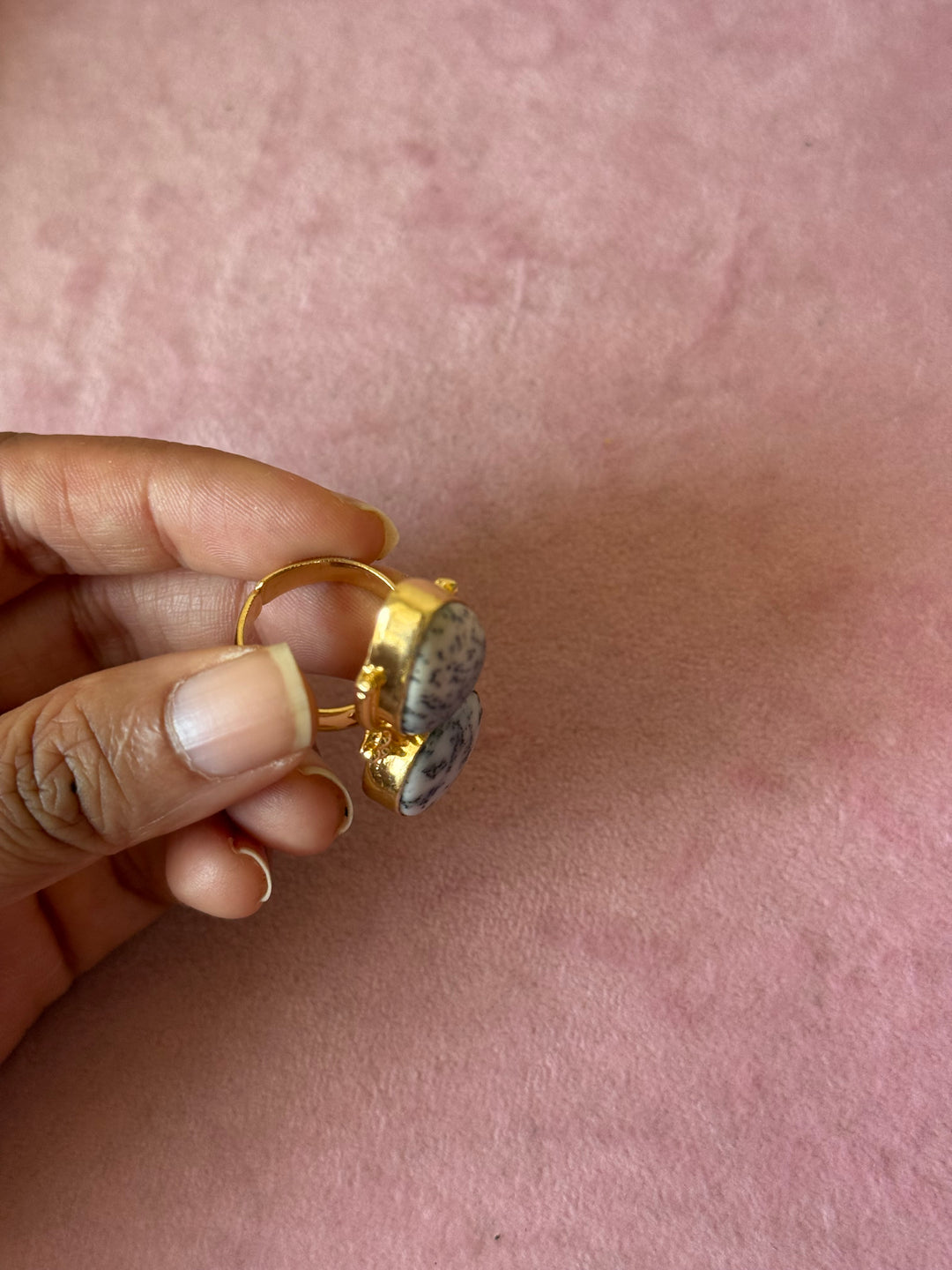 Dendritic Agate Brass Ring