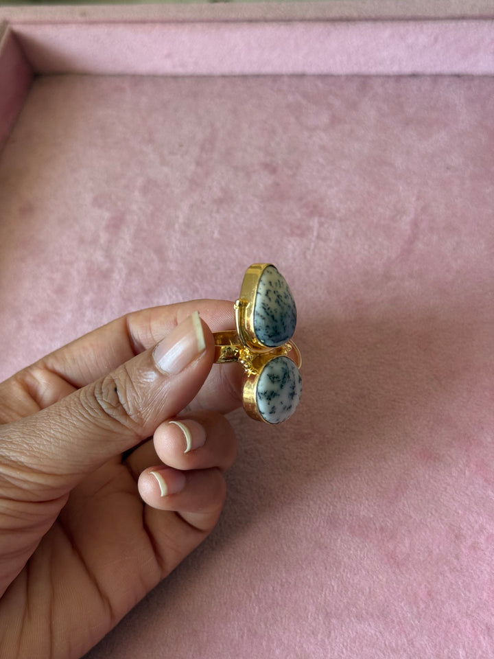 Dendritic Agate Brass Ring