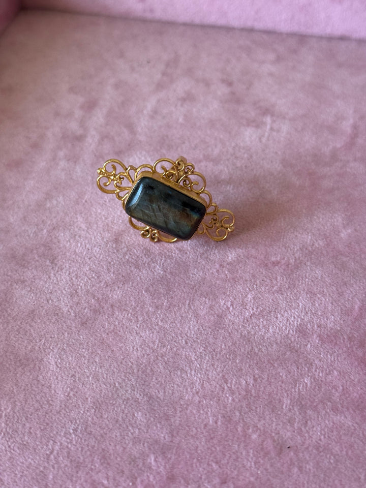 Natural Labradorite Brass Ring