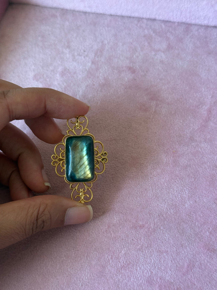 Natural Labradorite Brass Ring