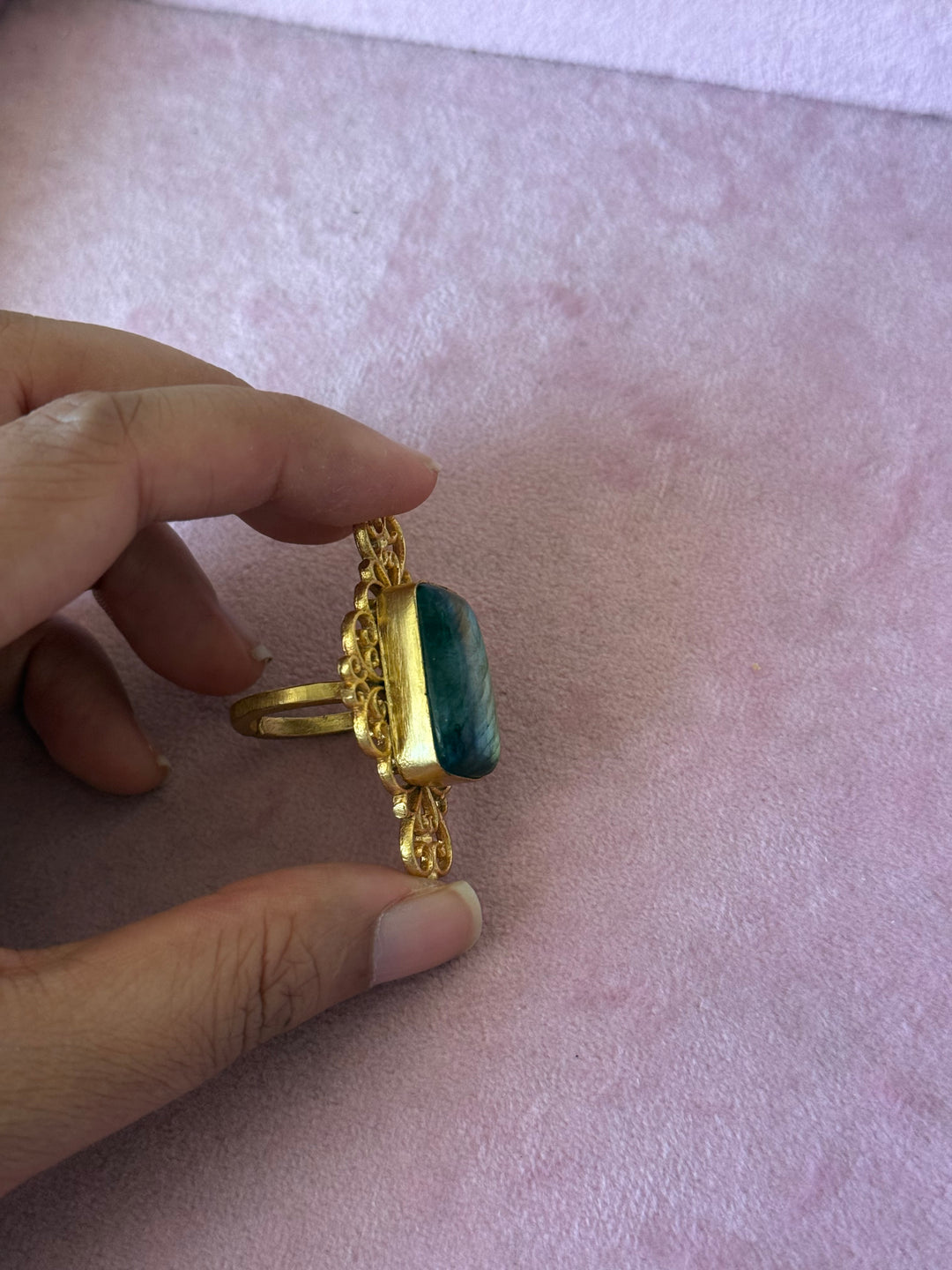 Natural Labradorite Brass Ring