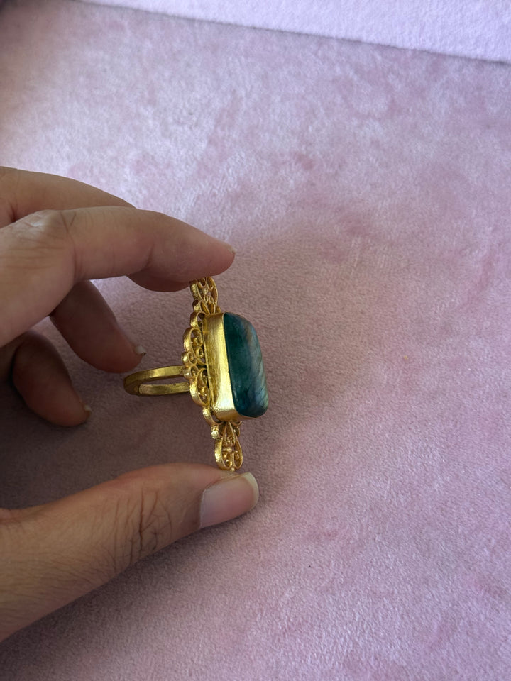 Natural Labradorite Brass Ring