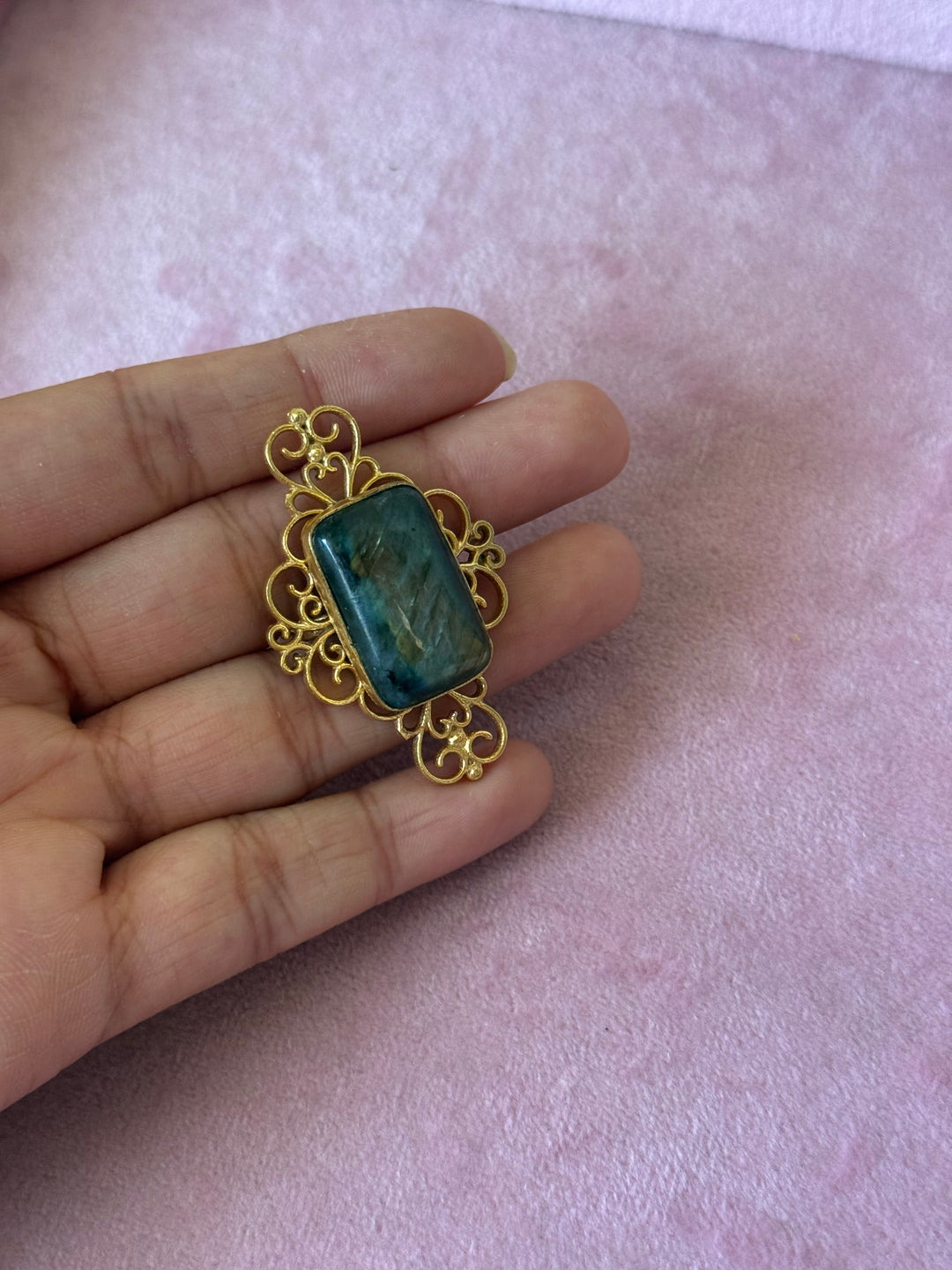 Natural Labradorite Brass Ring