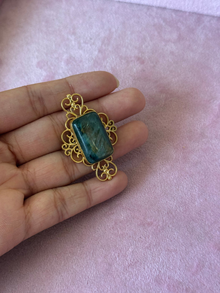 Natural Labradorite Brass Ring