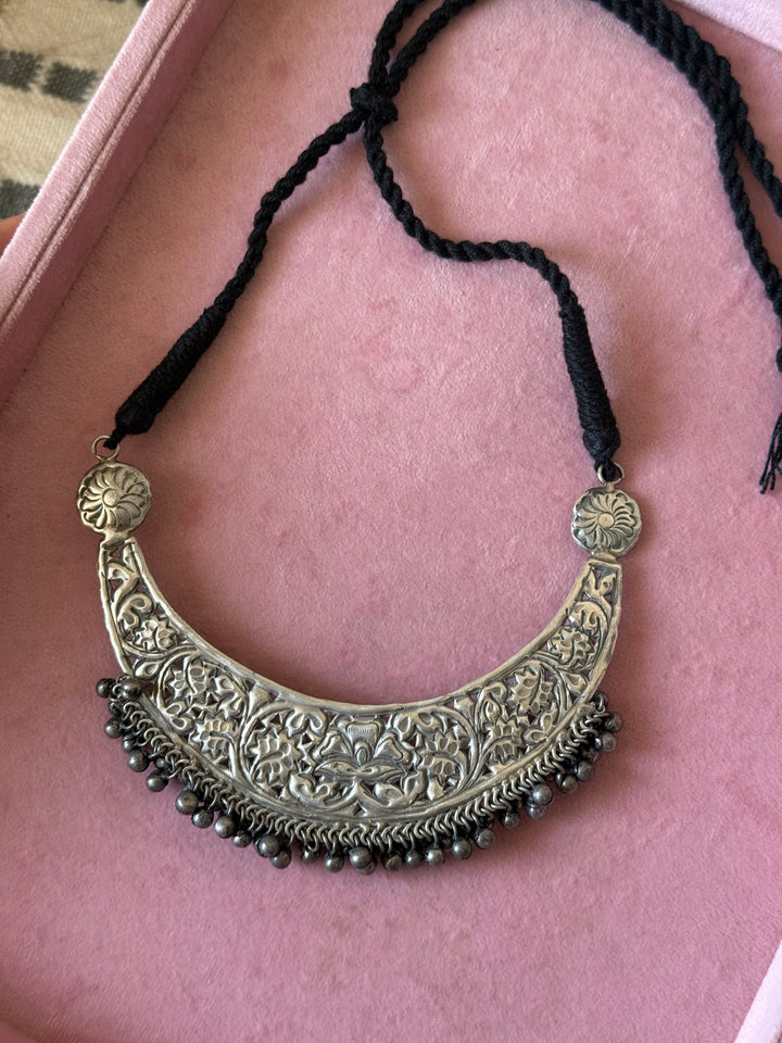 Oxidized Brass Antique Choker Necklace, Adjustable String