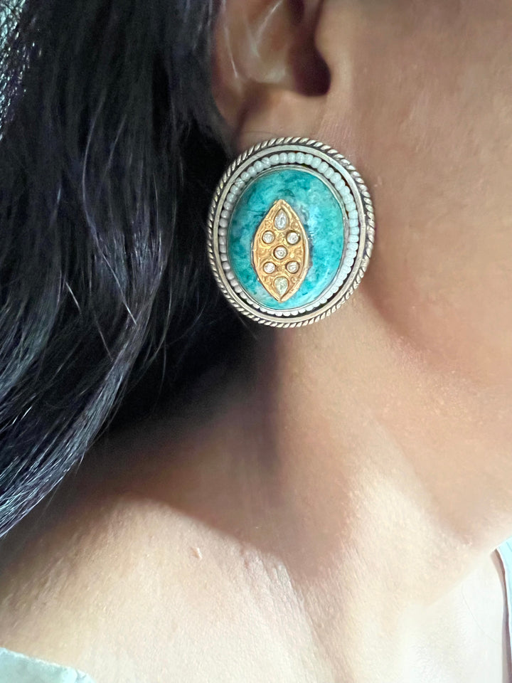 Statement 925 Silver Earrings with Natural Stones Pearls & Kundan Work - Handmade, One of a Kind