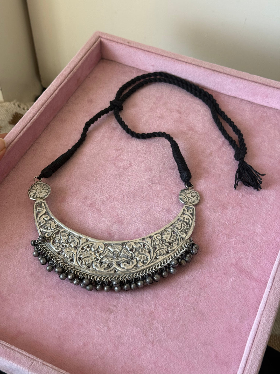 Oxidized Brass Antique Choker Necklace, Adjustable String