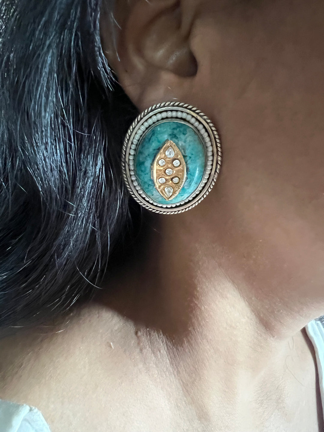 Statement 925 Silver Earrings with Natural Stones Pearls & Kundan Work - Handmade, One of a Kind