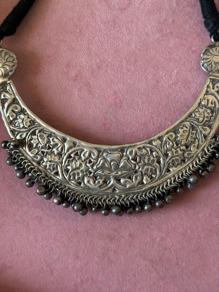 Oxidized Brass Antique Choker Necklace, Adjustable String