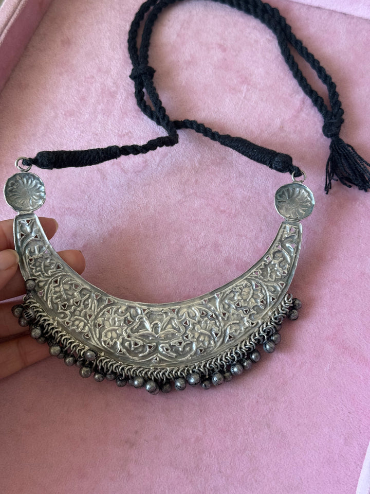 Oxidized Brass Antique Choker Necklace, Adjustable String