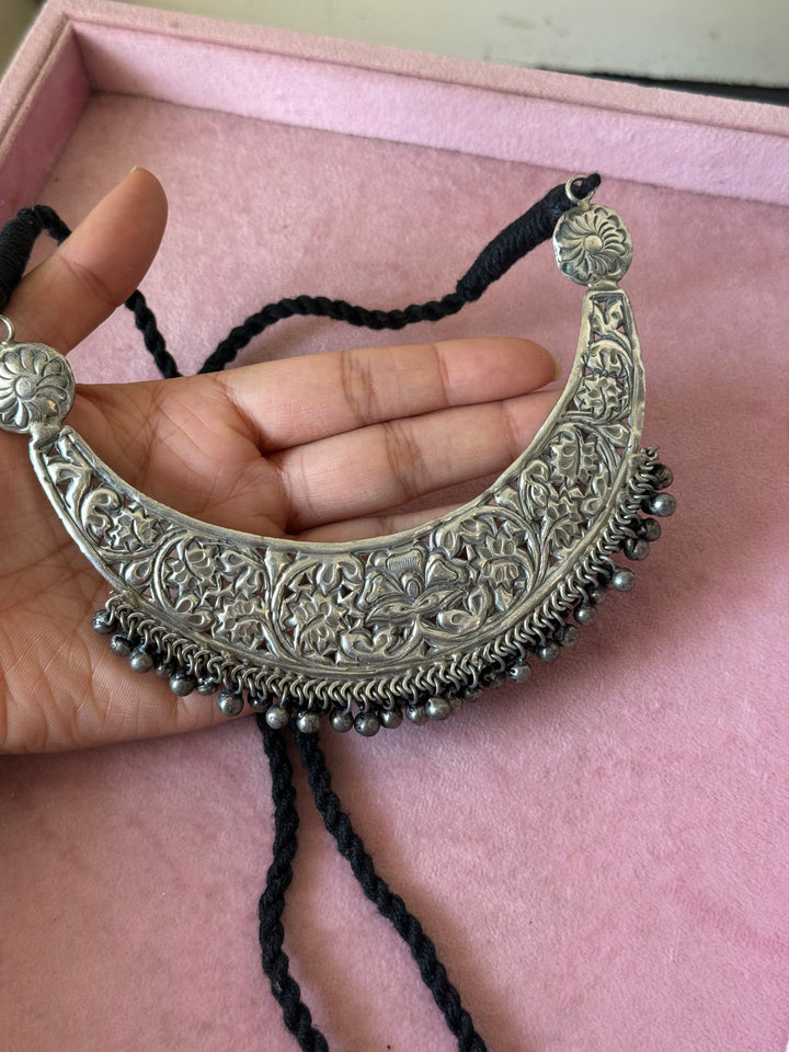Oxidized Brass Antique Choker Necklace, Adjustable String