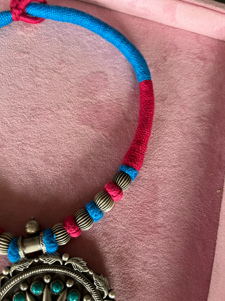 Divine Elegance: Handmade Silver Thread Pendant Necklace with Ganesha Figurine