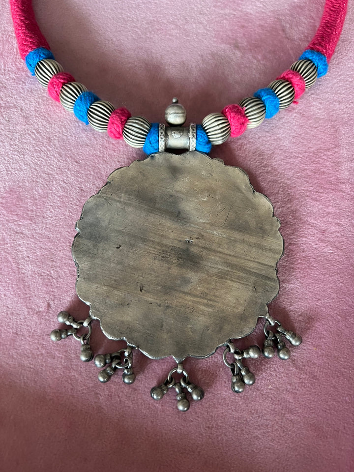 Divine Elegance: Handmade Silver Thread Pendant Necklace with Ganesha Figurine