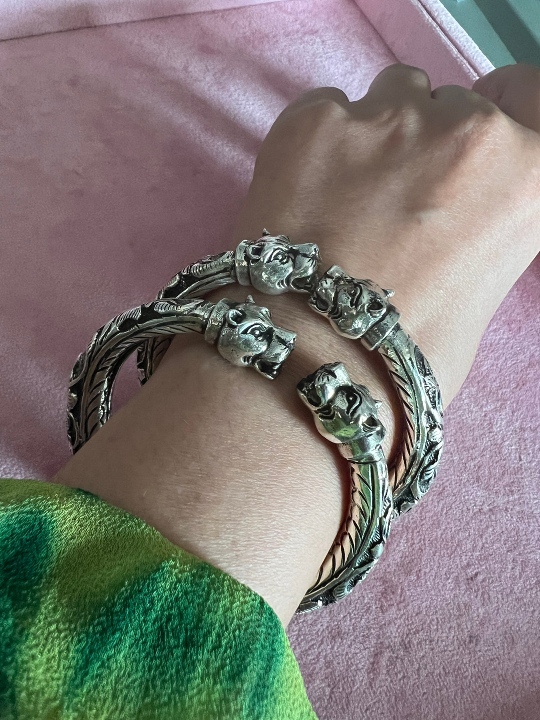 Radiant 925 Silver Kada Set with Majestic Lion Face