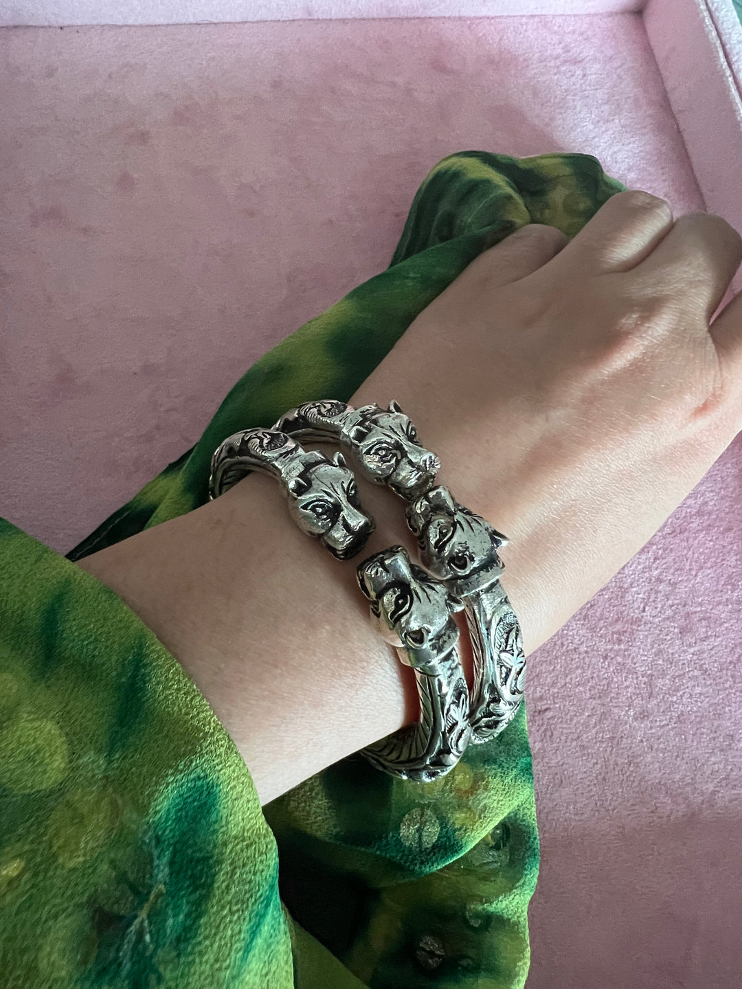 Radiant 925 Silver Kada Set with Majestic Lion Face