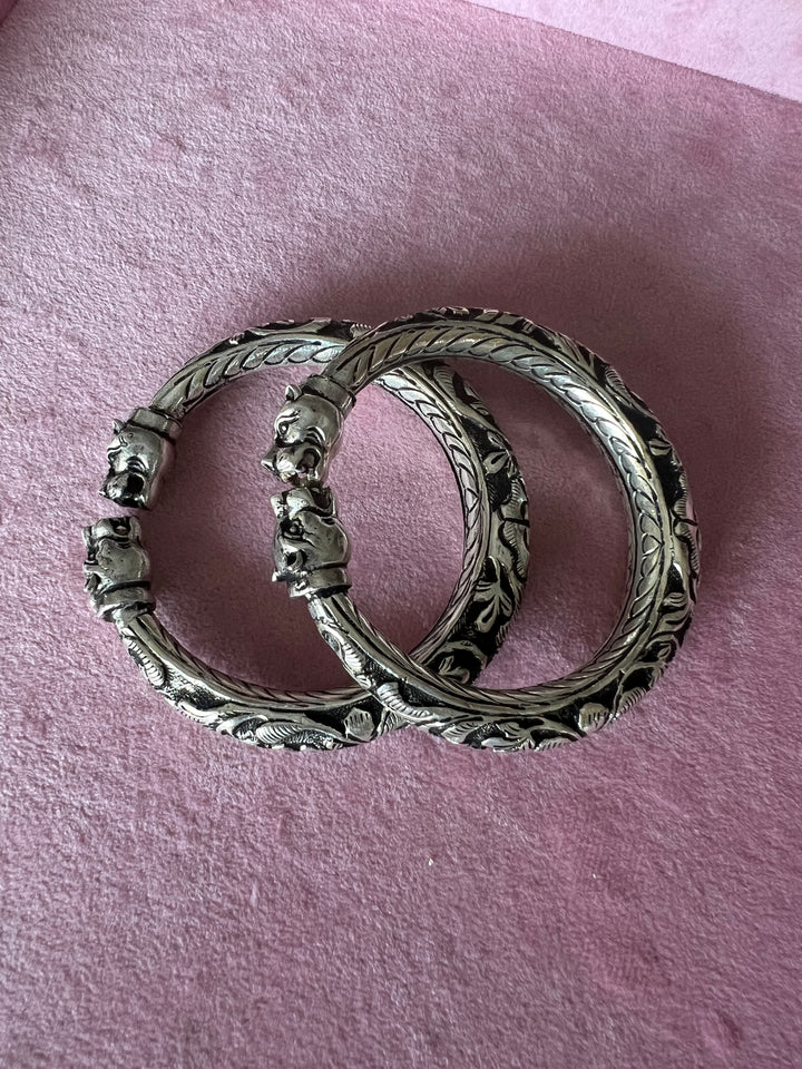 Radiant 925 Silver Kada Set with Majestic Lion Face