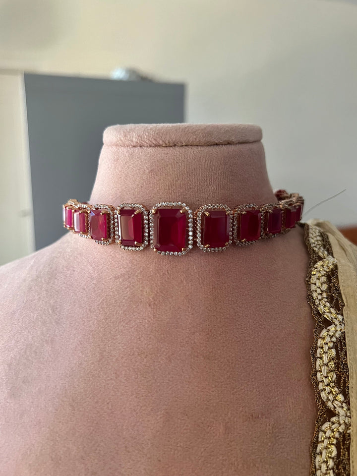 Ruby CZ Choker with Earrings