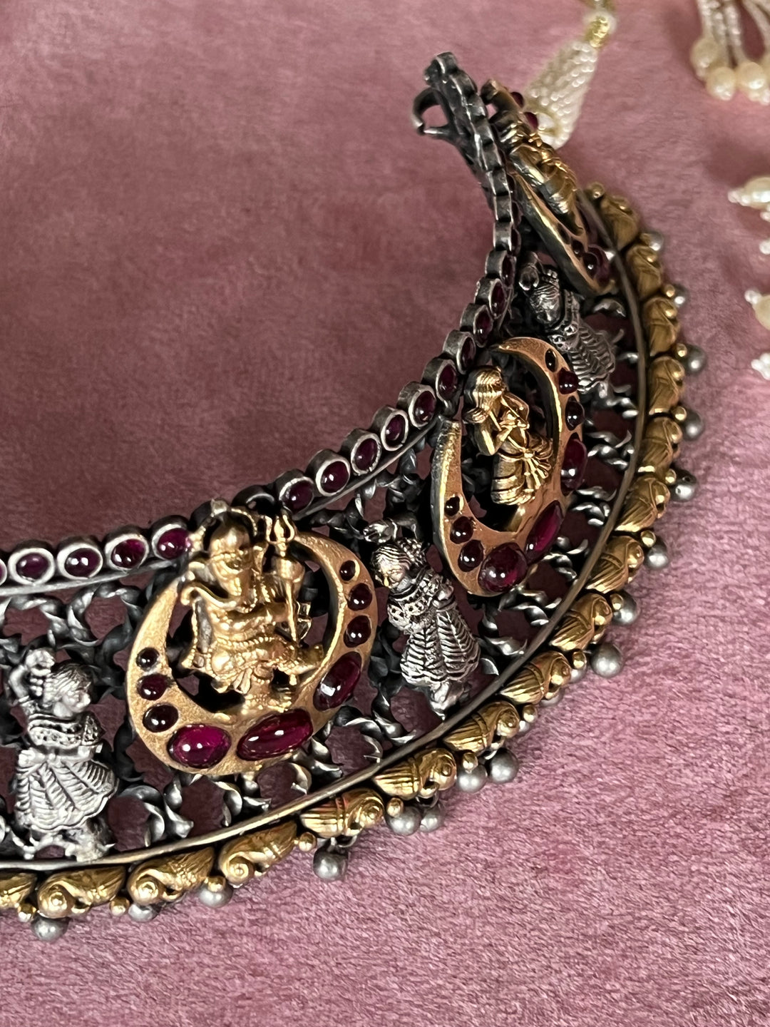 925 Silver Antique Ganesha Choker Necklace Set with Jhumkas