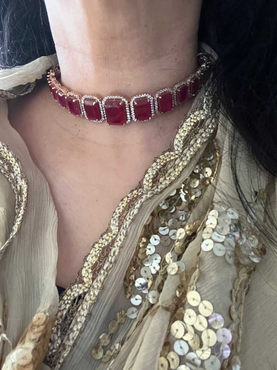 Ruby CZ Choker with Earrings