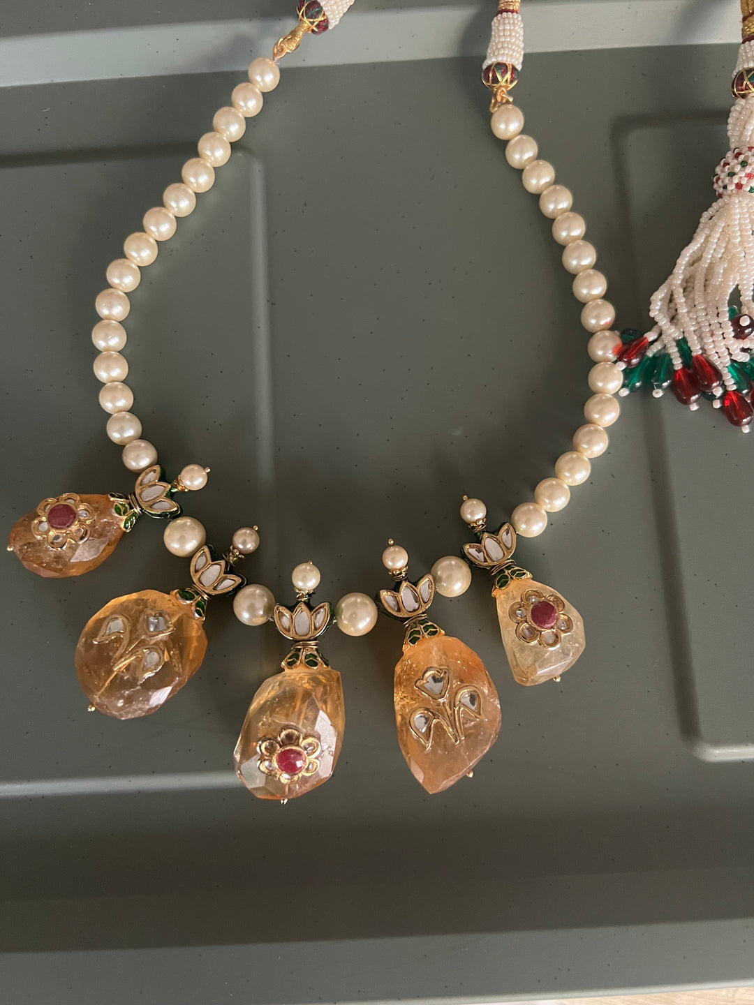 Natural Citrine Kundan Pearl Necklace