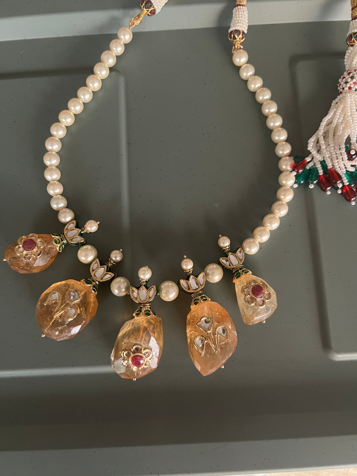 Natural Citrine Kundan Pearl Necklace