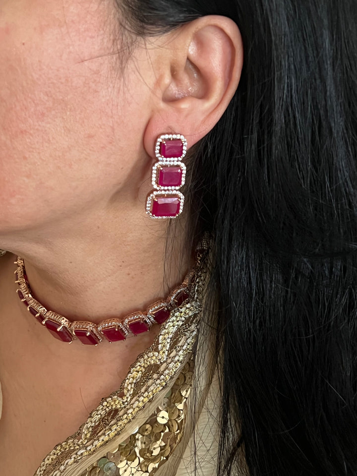 Ruby CZ Choker with Earrings