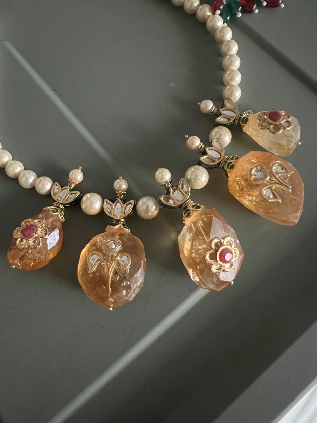 Natural Citrine Kundan Pearl Necklace